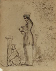 Una donna con un cane e un uccello, c.1850-51